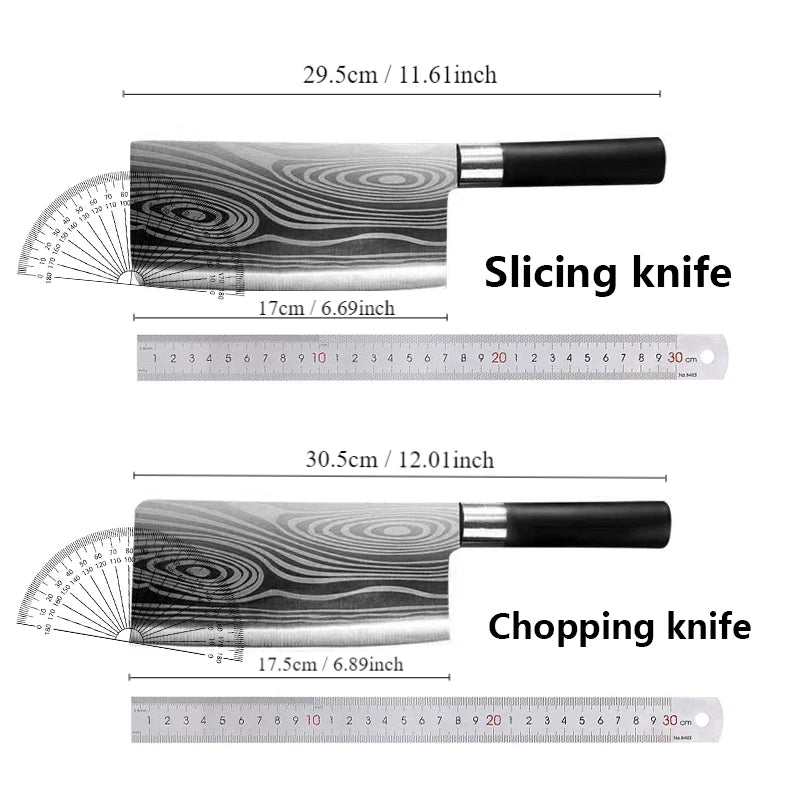 Laser Damascus Pattern Utility Kitchen Knives Scissors Sharpening Rod Set Stainless Steel Sharp Slicing Chef knife Cooking Tool Don't Taxe That