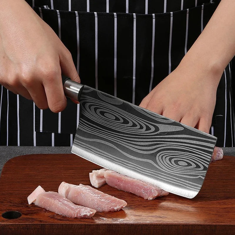 Laser Damascus Pattern Utility Kitchen Knives Scissors Sharpening Rod Set Stainless Steel Sharp Slicing Chef knife Cooking Tool Don't Taxe That