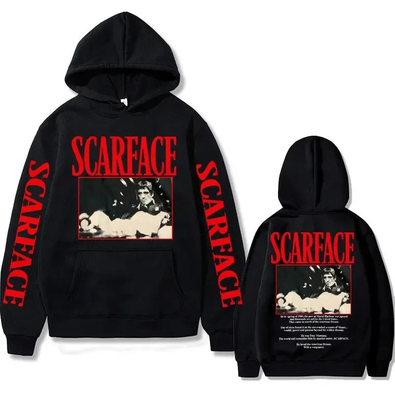 Vintage 90s Movie Scarface Tony Montana Hoodie Men Casual Vintage Pullover Man Hip Hop Hoodies Mens Fashion Oversized Sweatshirt Don't Taxe That