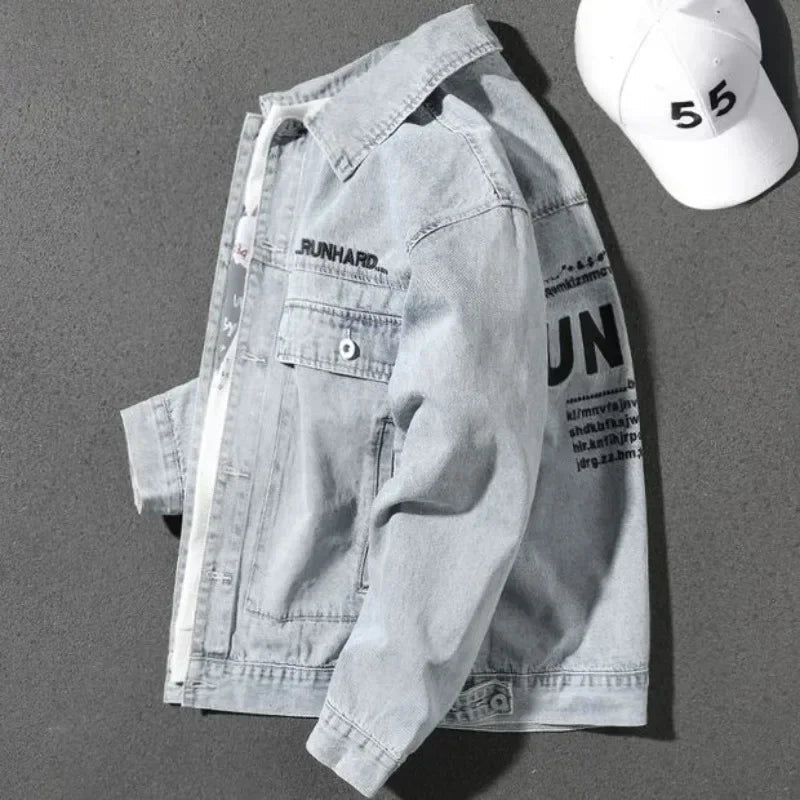 Jeans Coat for Men Letter Denim Jackets Man with Embroidery Light Designer Large Size Winter Oversize New in Korea Aesthetic L G Don't Taxe That