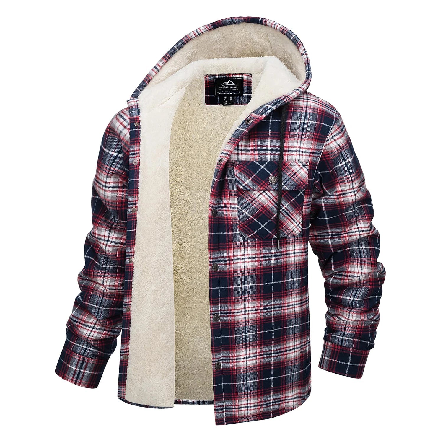 MAGCOMSEN Hooded Flannel Jacket Men's Plaid Jackets Cotton Sherpa Lined Jacket Winter Button Heavyweight Plaid Hoodies Male Don't Taxe That