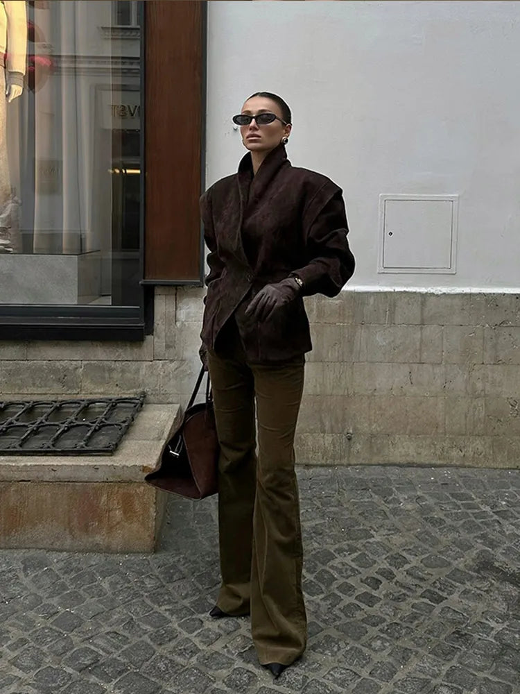 Solid Waist Cinching Blazer Women Shoulder Pads Lapel Single Breasted Long Sleeves Jackets Chic Elegant Casual Street Outerwear Don't Taxe That