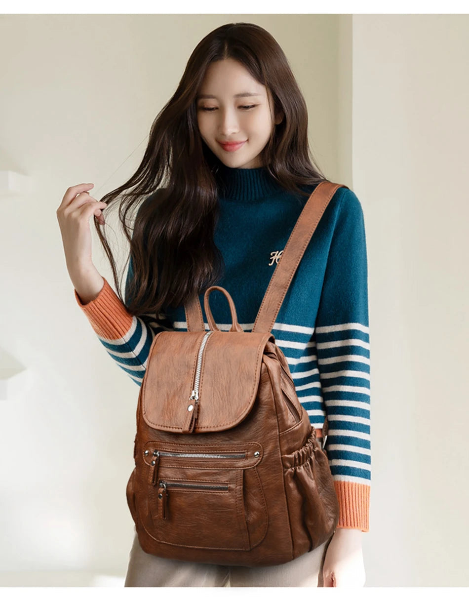 Women Soft Leather Backpacks High Capacity Female Back Pack Casual Travel Ladies Bagpack Machial Feminina for Teenager Grils Don't Taxe That