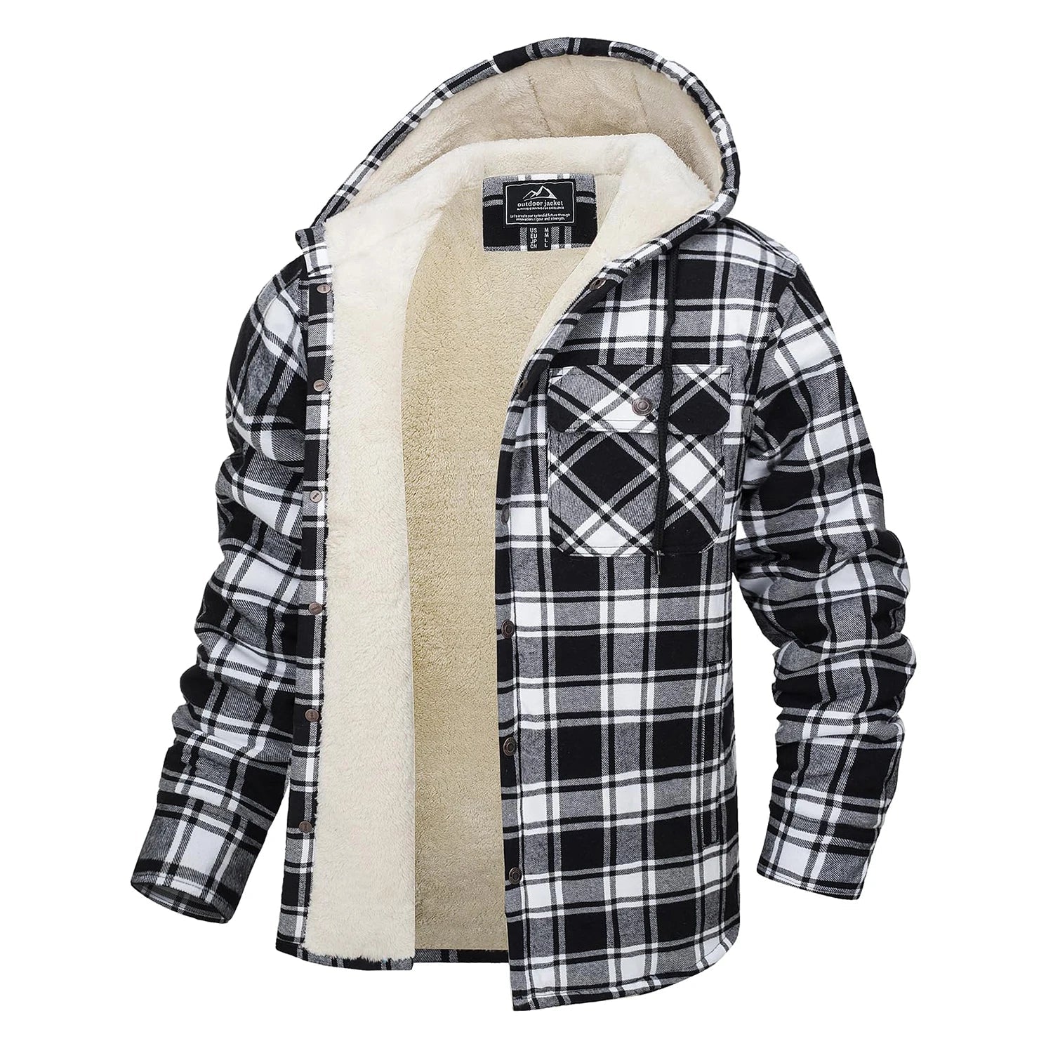 MAGCOMSEN Hooded Flannel Jacket Men's Plaid Jackets Cotton Sherpa Lined Jacket Winter Button Heavyweight Plaid Hoodies Male Don't Taxe That