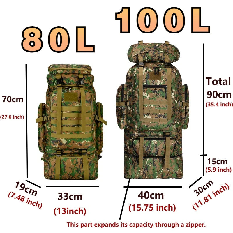80L/100L  Mountaineering Bag Climb Bag Tactical Backpacks Large Backpack Outdoors Hiking Camping Travel Bags Don't Taxe That