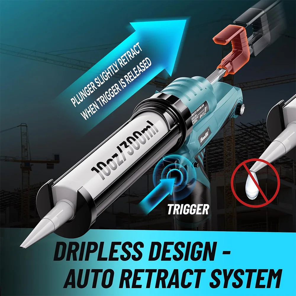 SEESII Electric Caulking Gun Cordless Cement Glass Adhesive Glue Seal Sealant Tool Wireless Glass Glue Gun for Filling Sealing Don't Taxe That