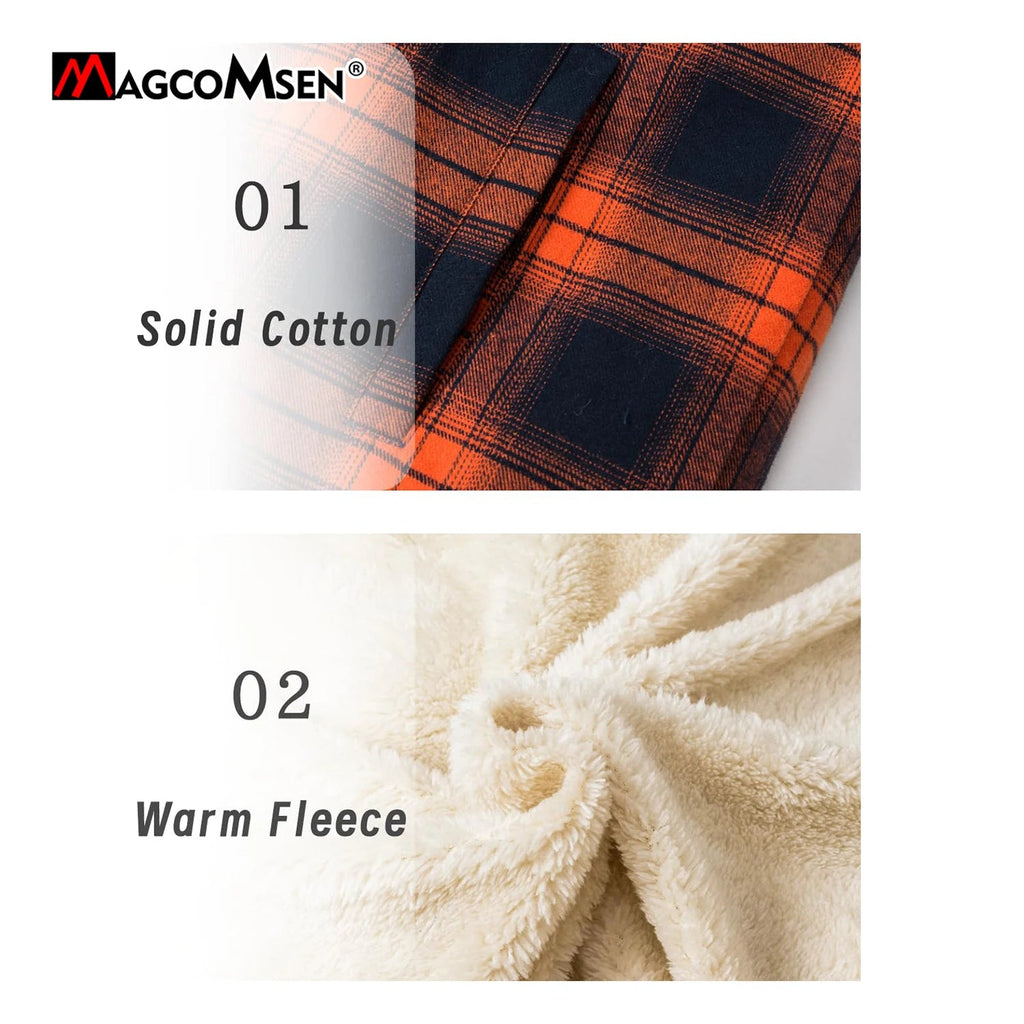 MAGCOMSEN Hooded Flannel Jacket Men's Plaid Jackets Cotton Sherpa Lined Jacket Winter Button Heavyweight Plaid Hoodies Male Don't Taxe That