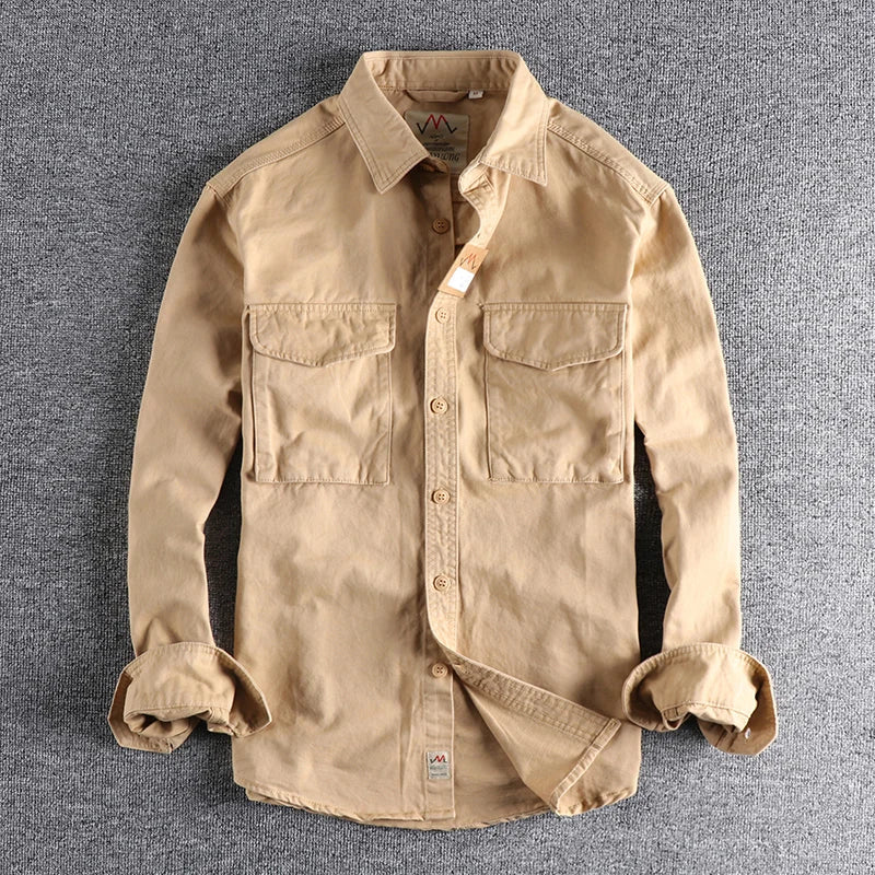 Autumn new 204 khaki retro wash solid color work shirt men's three-dimensional pocket trend loose jacket Don't Taxe That