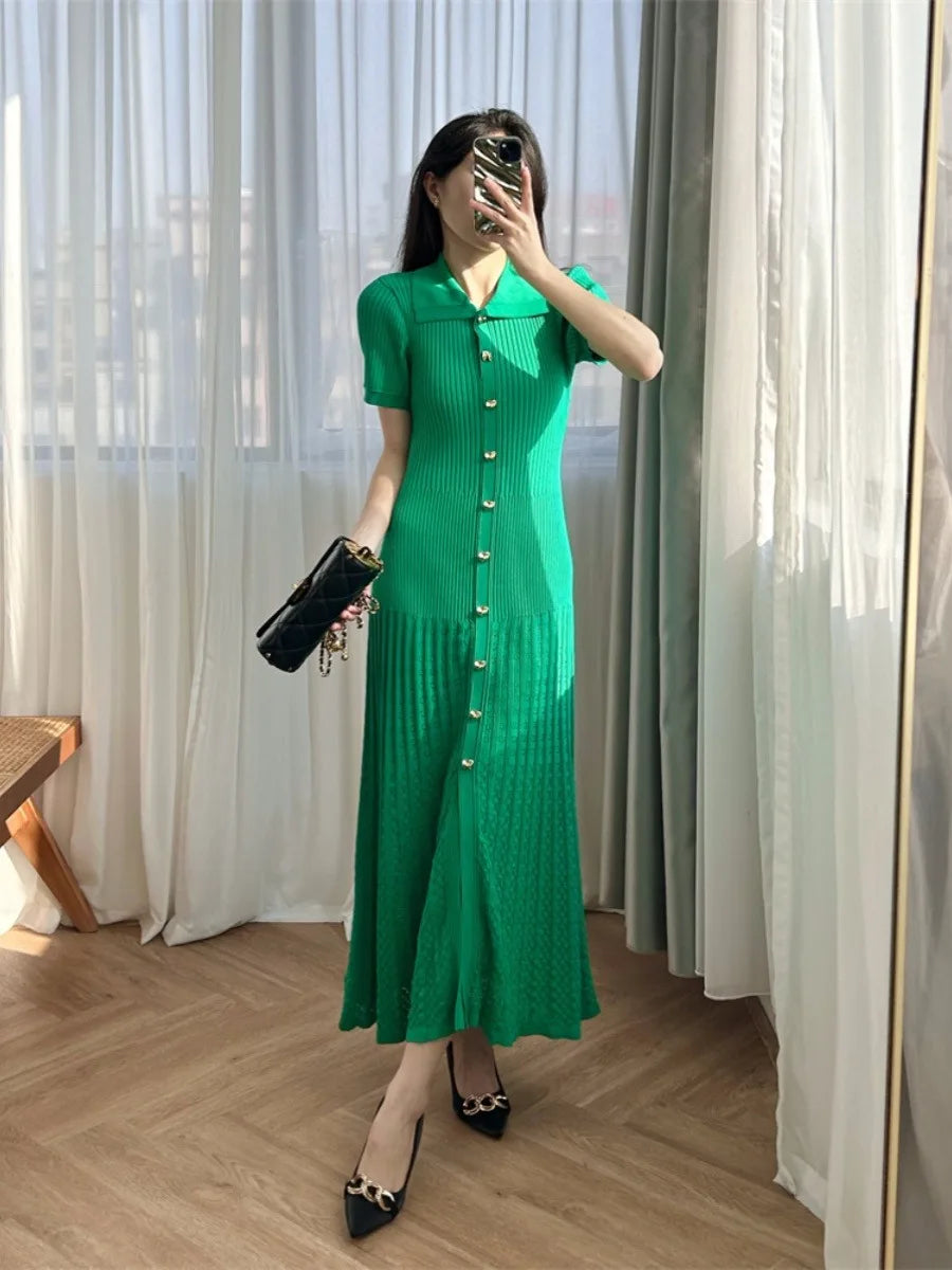 YuooMuoo Summer Maxi Dress Women Knit Black Green Long Bodycon Korean Fashion Ruffle Ladies Dresses Elegant Office Women Dress Don't Taxe That