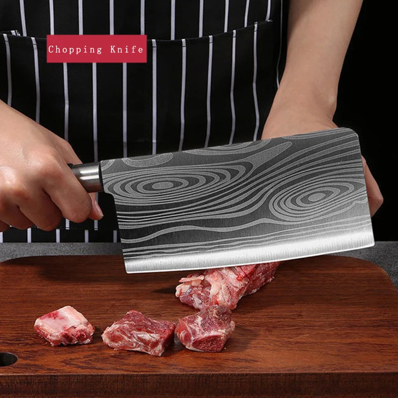 Laser Damascus Pattern Utility Kitchen Knives Scissors Sharpening Rod Set Stainless Steel Sharp Slicing Chef knife Cooking Tool Don't Taxe That