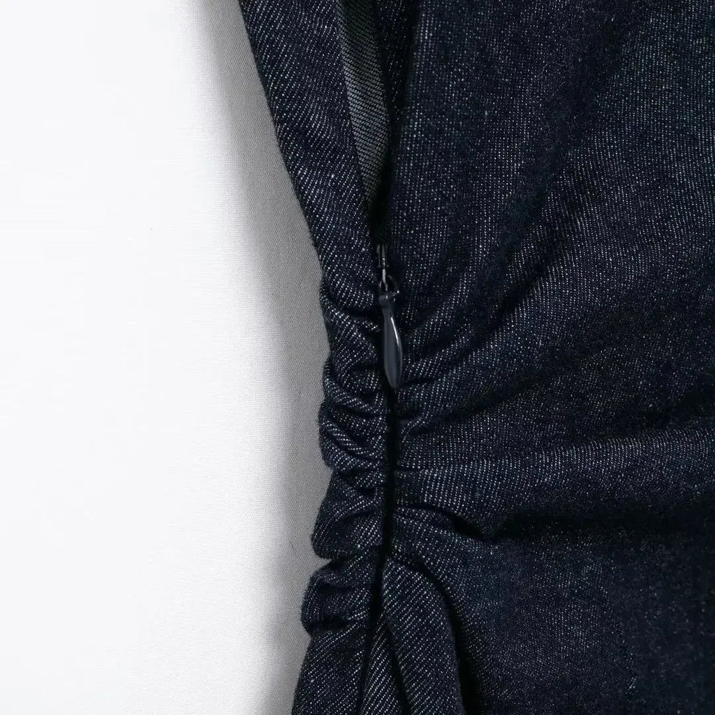 TRAFSHE Sleeveless Denim Long Dress Women Bodycon Tank Midi Dress Woman Summer Ruched Button Up Casual Dresses For Lady Don't Taxe That