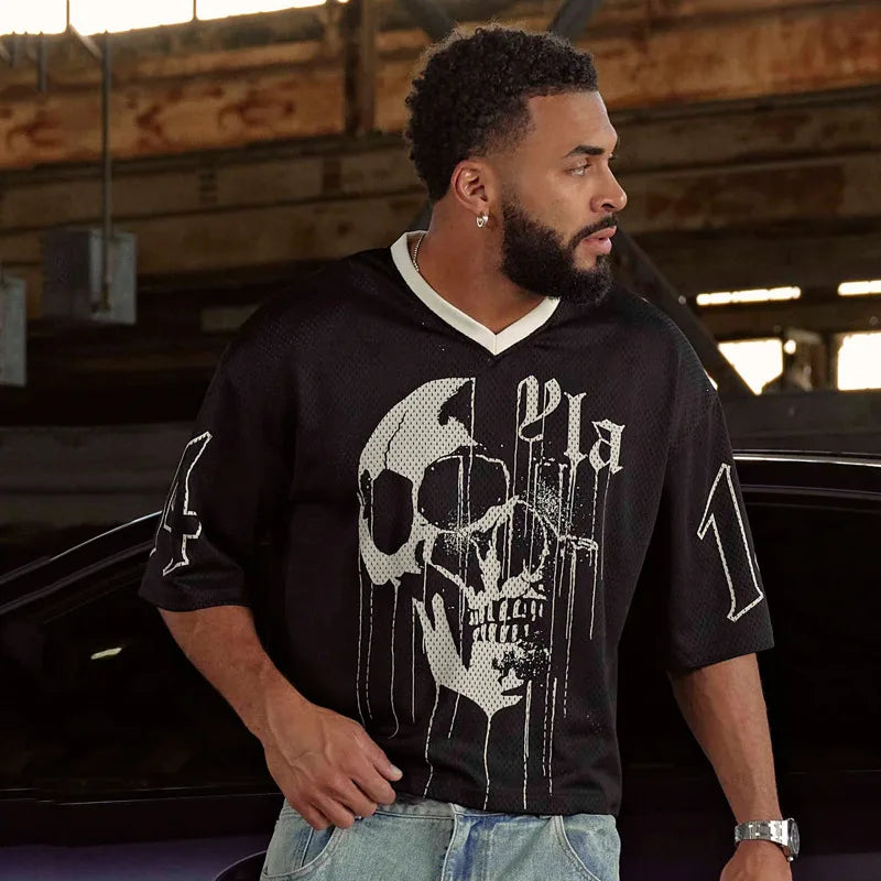 Summer new YA Trendy Brand Super Large T-shirt Men Sports Fitness Quick drying Breathable Large Mesh Printed Short Sleeve Top Don't Taxe That