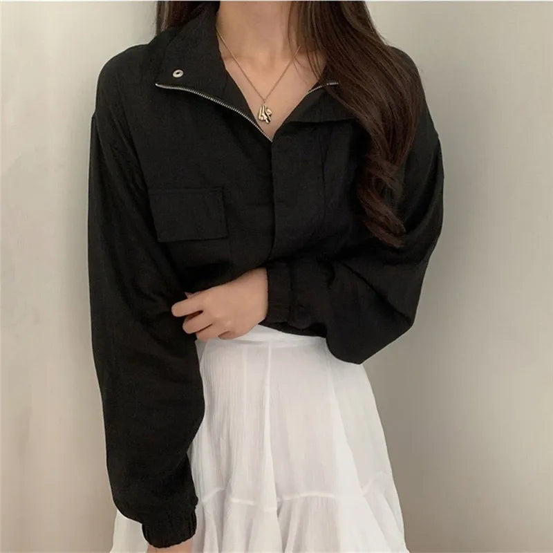Thin Airy Korea Style Short Outerwear Woman Casual Loose Lazy Chic Long Sleeve Cotton Blends Linen Windbreaker Coats Jackets Don't Taxe That