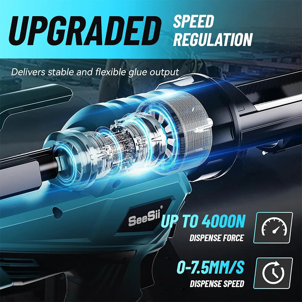 SEESII Electric Caulking Gun Cordless Cement Glass Adhesive Glue Seal Sealant Tool Wireless Glass Glue Gun for Filling Sealing Don't Taxe That