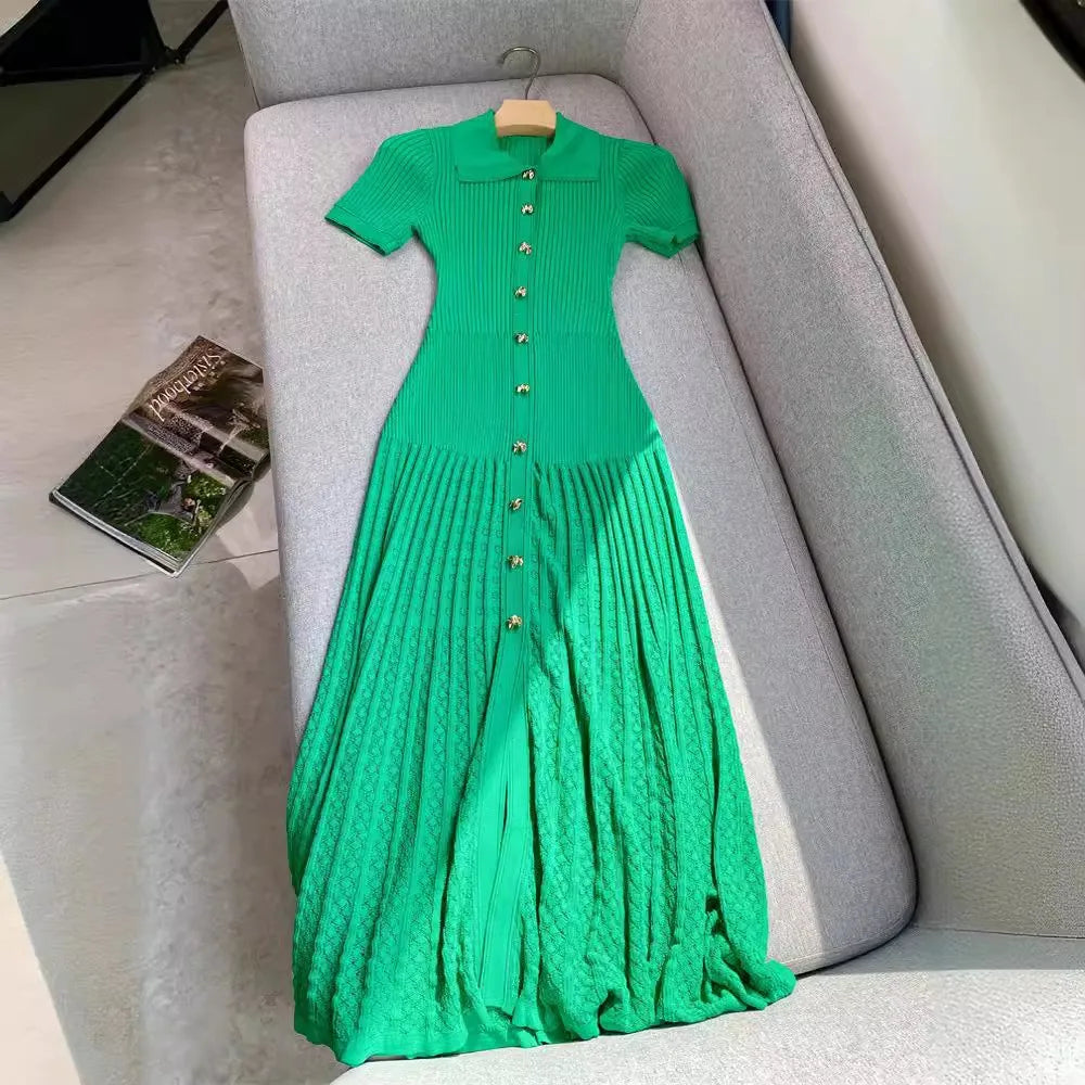 YuooMuoo Summer Maxi Dress Women Knit Black Green Long Bodycon Korean Fashion Ruffle Ladies Dresses Elegant Office Women Dress Don't Taxe That