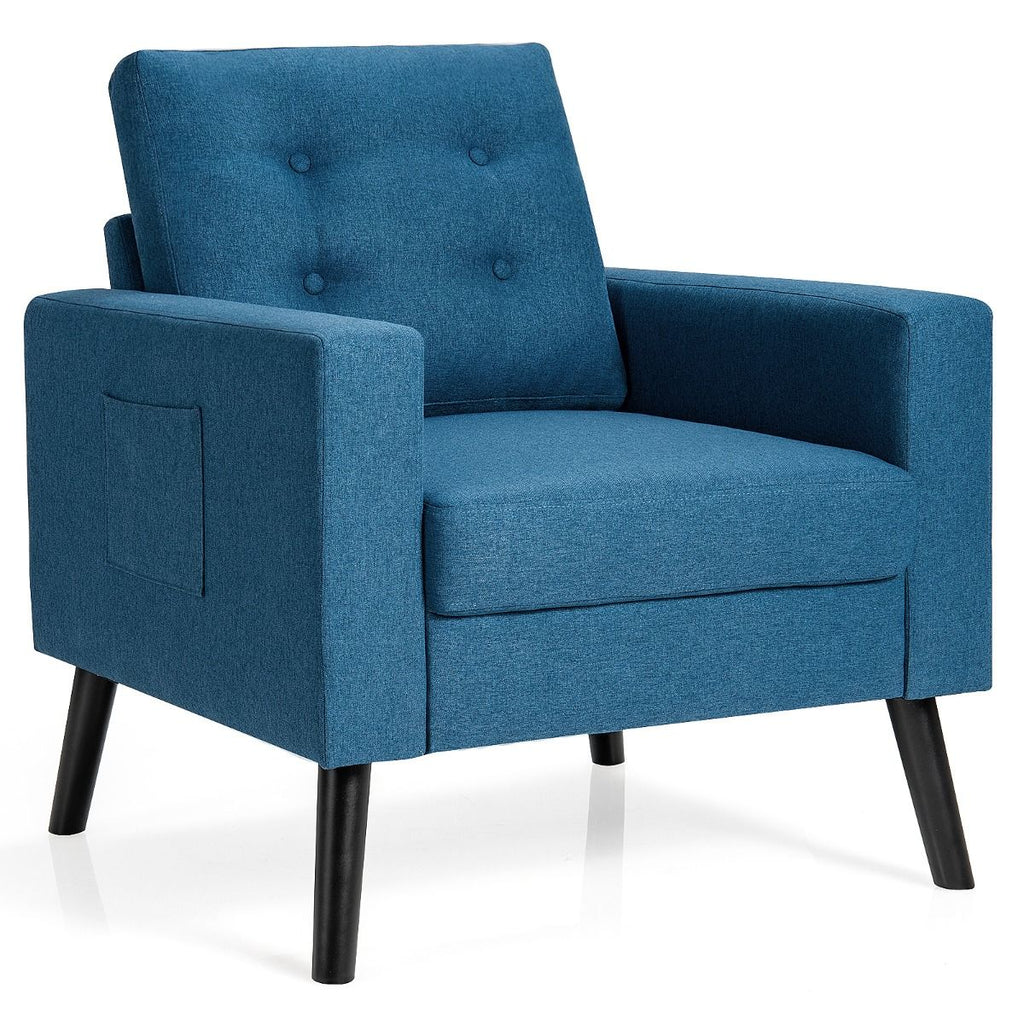 Fauteuil De Salon 1 Personne Avec Profondeur D'Assise 53Cm Canapé 1 Place Avec Pieds Bois D’Hévéa Pour Chambre Salon Bureau 81*67*86Cm Bleu/Beige/Gris