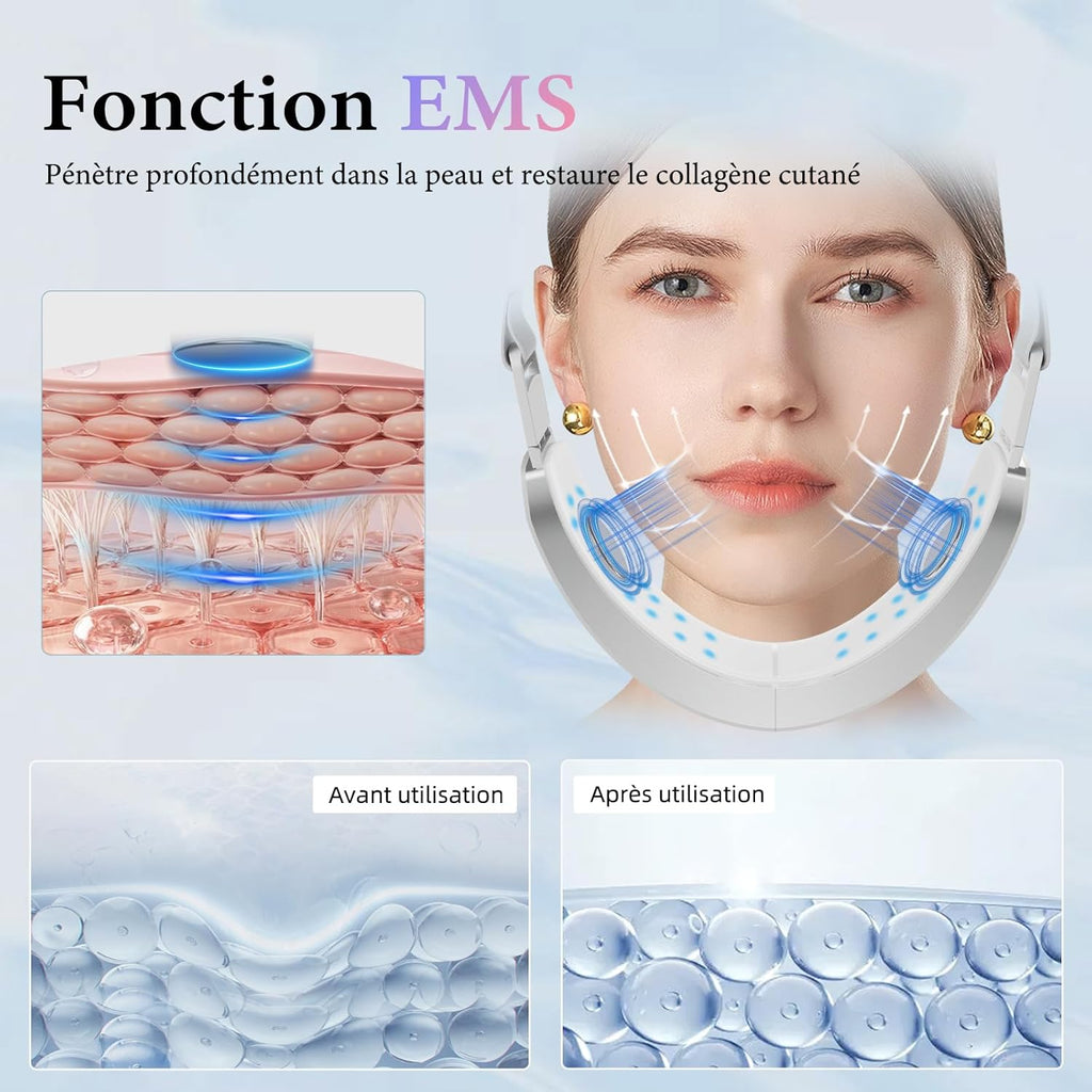 Wonder Forge Appareil De Levage Du Visage, EMS Massage Visage, 6 Modes V-Face Shaping Massager Électrique, Massage Visage À Lumière Rouge Et Bleue Avec Télécommande