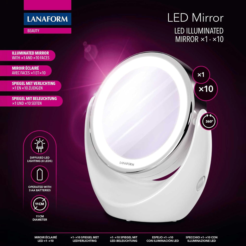 LED Mirror - Miroir Maquillage - Miroir LED Ø13 Cm - Miroir Grossissant - Effet Grossisant X1/ X10 - Miroir Double Face - Petit Miroir