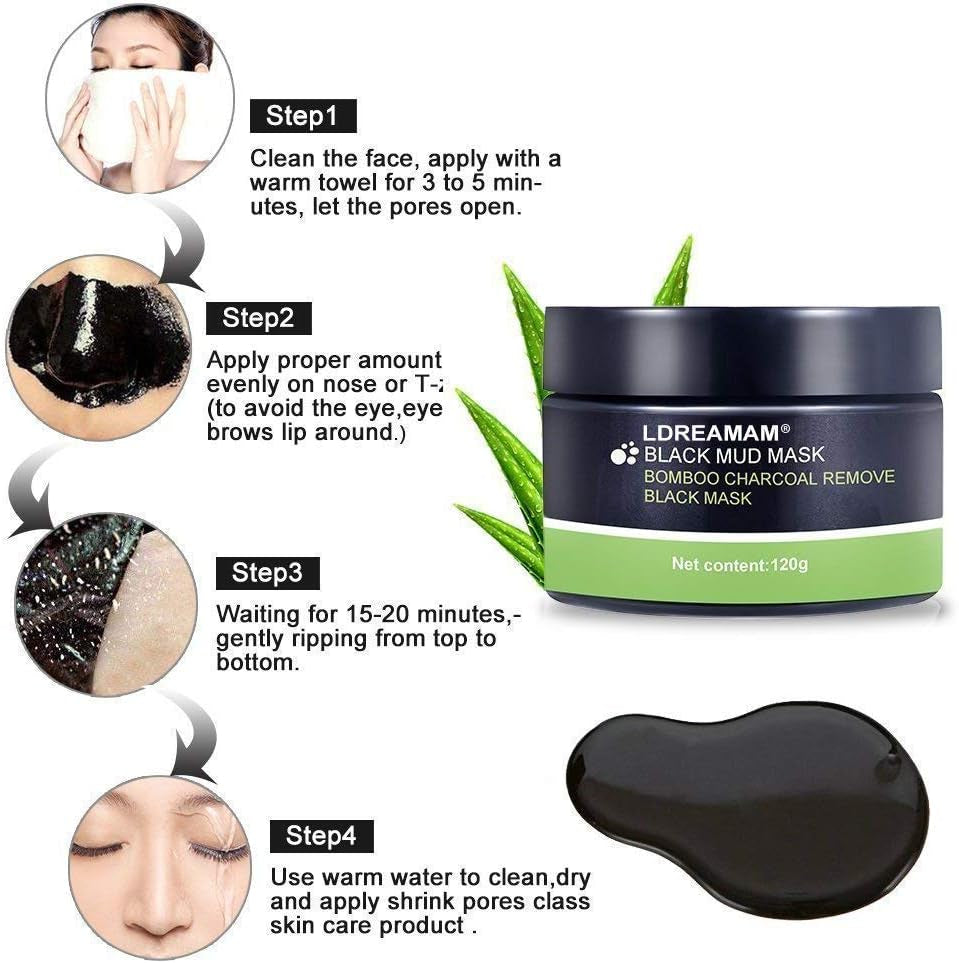 Peel off Masque,Blackhead Remover Masque,Masque Charbon Noire,Nettoyant En Profondeur Rétrécir Pores,Anti-Point Noir Masque,120G