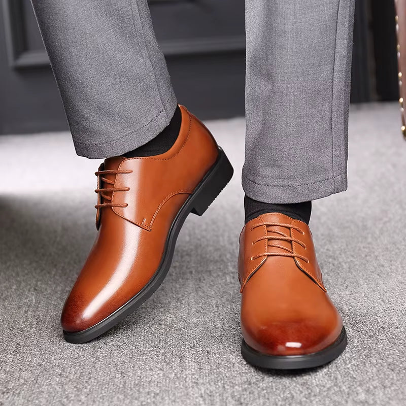 2025 New Men'S Quality Cowhide Leather Shoes British Business Extra Size 38-47 Soft Leather Man Split Leather Dress Shoes