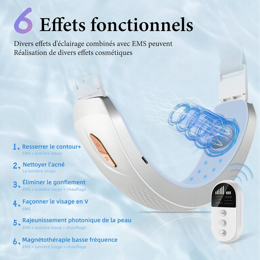 Wonder Forge Appareil De Levage Du Visage, EMS Massage Visage, 6 Modes V-Face Shaping Massager Électrique, Massage Visage À Lumière Rouge Et Bleue Avec Télécommande