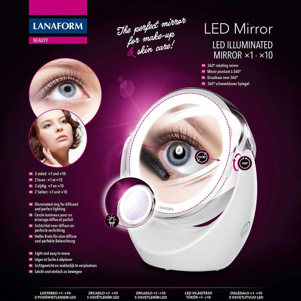 LED Mirror - Miroir Maquillage - Miroir LED Ø13 Cm - Miroir Grossissant - Effet Grossisant X1/ X10 - Miroir Double Face - Petit Miroir
