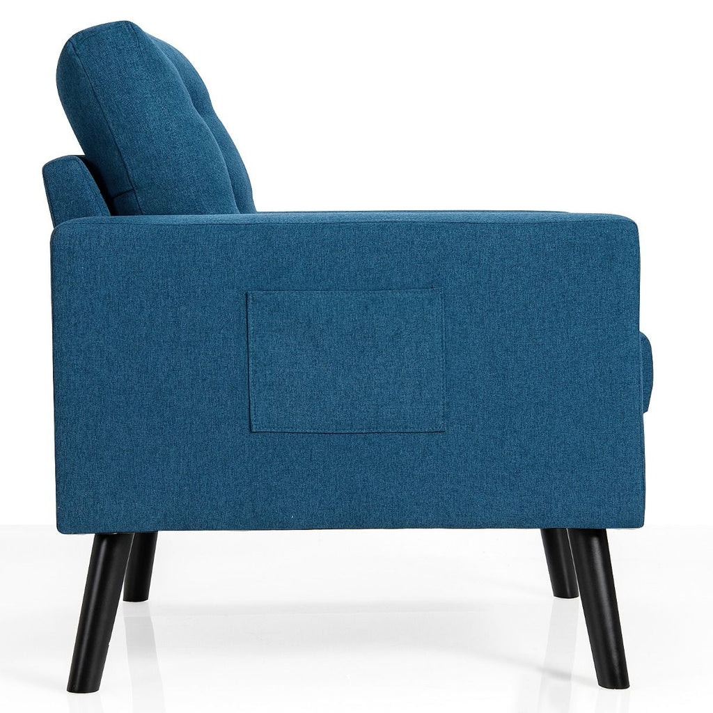 Fauteuil De Salon 1 Personne Avec Profondeur D'Assise 53Cm Canapé 1 Place Avec Pieds Bois D’Hévéa Pour Chambre Salon Bureau 81*67*86Cm Bleu/Beige/Gris