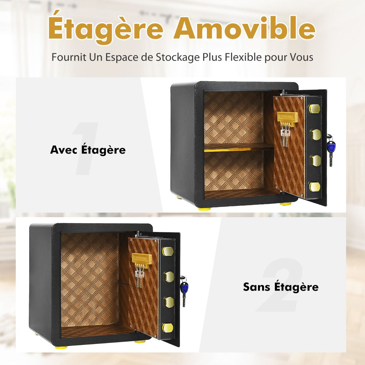 Coffre-Fort De Sécurité Électronique 36 X 31 X 41 CM 46 L Système D'Alarme Clavier Numérique 4 Clés