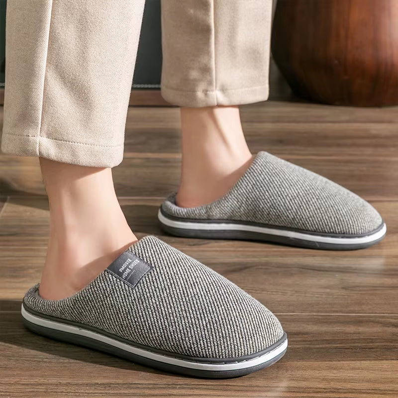 Men'S Slippers Memory Foam Slippers for Home 2022 Winter Non-Slip Male House Shoes Stripe Unisex Indoor Slippers Soft plus Size