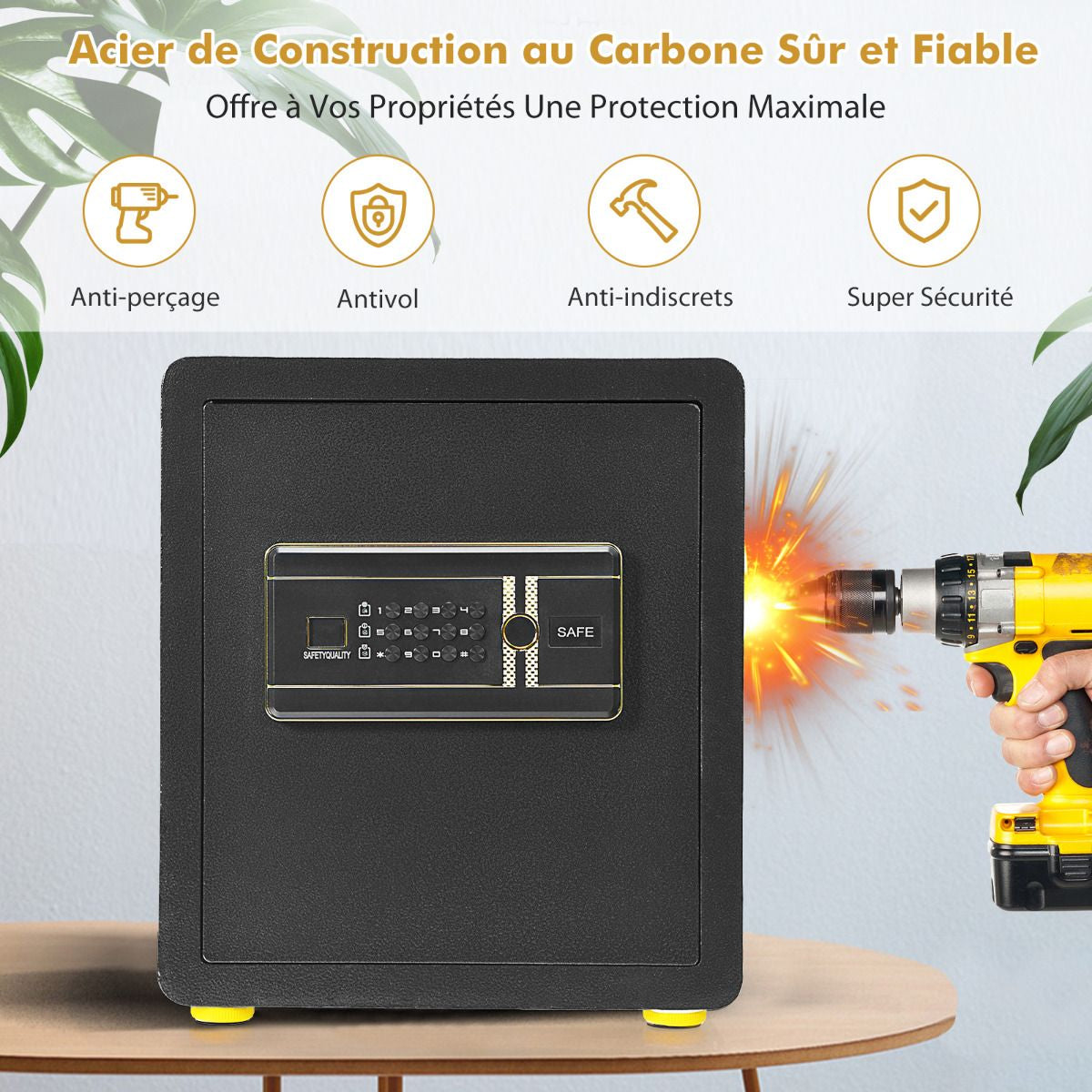 Coffre-Fort De Sécurité Électronique 36 X 31 X 41 CM 46 L Système D'Alarme Clavier Numérique 4 Clés